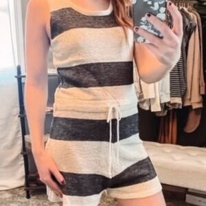 Striped Black and Cream Sleeveless Romper